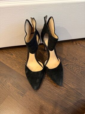 Gianni Bini Black Suede Pointed-Toe Ankle-Strap Stiletto Heels